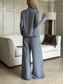 SHEIN EZwear Autumn/Winter Comfortable Knit Casual 3 Pieces Set - Grey - View 2