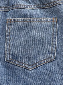 Quần dài denim cho bé trai, màu xanh giặt kiểu vintage hoài cổ, vải denim không co giãn, cạp quần cổ điển thiết kế nút, xử lý mài rách và bạc màu - Rửa tối - Xem 3
