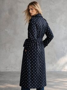 Trelyra European & American Style Autumn/Winter New Fashion Versatile Polka Dot Wool Blend Belted Elegant Commuter Design Classic Long Overcoat - Multicolor - View 4