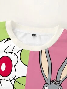 LOONEY TUNES X SHEIN Plus Size Crew Neck Cartoon Graphic Print Long Sleeve Sweatshirt - White - View 3