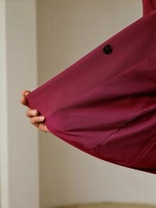 ZEYLAH Women's Elegant Suit Set With Metal Decor Lapel Blazer And Skirt - Burgundy - View 8