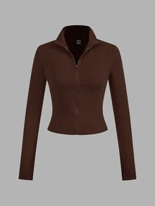 SHEIN EZwear 女款純色拉鍊前襟長袖休閒T恤 (2件組) - 彩色 - 查看 5