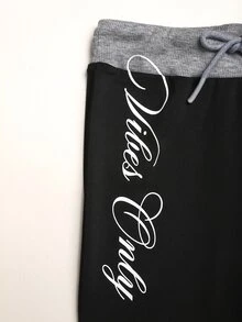 SHEIN Pakaian Anak Perempuan Remaja Musim Gugur/Dingin: Jaket Rajut Kasual Sehari-hari dengan Motif Huruf Warna Hitam Polos dan Celana Panjang Model Flare dengan Potongan Warna di Pinggang, Cocok untuk Kembali ke Sekolah. - Hitam - View 8