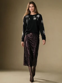 Briarwyn Fashionable Fireworks Embroidery Women's Crew Neck Long Sleeve Sweater - Black - View 2