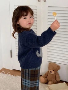 DAZY 嬰兒女童圓領卡通長袖秋冬毛衣幼兒 - 寶藍色 - 查看 2