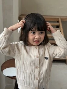 DAZY 嬰兒(女嬰)圓領純色長袖毛衣 - 杏色 - 查看 5
