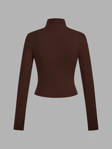 SHEIN EZwear 女款純色拉鍊前襟長袖休閒T恤 (2件組) - 彩色 - 查看 6