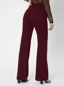 SHEIN Tall 高個女性適用 後拉鍊純色寬腿長褲 - 紫紅色 - 查看 2