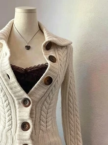 Lalippa Women's Cable Knit Button Long Sleeve Cardigan - Beige - View 4