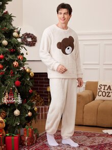 CoupledUp Christmas Couple Bear Autumn/Winter Men's Loungewear Set - Multicolor - View 5
