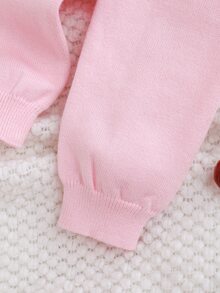 SHEIN 新生女嬰櫻桃圖案針織開襟衫與彈性腰白色長褲 2件套毛衣套裝，秋冬款，適合聖誕節 - 淺粉色 - 查看 7