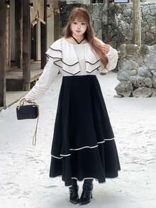 Bijouette Plus Size Japanese-Style Colorblock Ruffle Plus Size Patchwork Dress, Elegant And Sophisticated For Daily Commute - Apricot - View 3