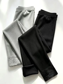 Resyla Women's Lace Patchwork Casual Daily Long Pants - Grey - View 2