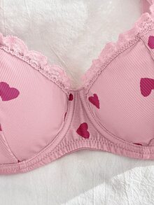 PetitDoll طقم ملابس داخلية فرنسي بطبعة قلب حلو مع دانتيل مرقع وحمالة صدر بسلك معدني وسروال داخلي مثلث - متعدد الألوان - مشاهدة 3