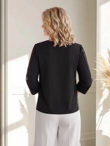 Miaspire Elegant Mature, Sequin Butterfly Lace, Blouses For Women, Chiffon Polyester, Black Silver, Slim Fit 3/4 Sleeve, Party Evening, Christmas, Winter - Black - View 2