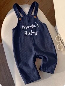 Baby Boy Cute Versatile Casual Letter Pattern Corduroy Winter Romper Baby Boy Fall Clothes - Navy Blue - View 2