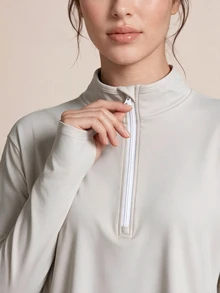 SHEIN With My Calm Women's Solid Color Stand Collar Casual Daily Travel Sports T-Shirt - Light Grey - View 3