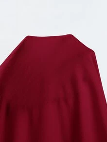 SHEIN BASICS 女款經典酒紅色長袖襯衫，柔軟透氣圓領百搭上衣，適合日常、夜生活、秋季休閒穿搭 - 酒紅色 - 查看 7