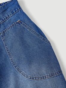 LUMIGAL Plus Size Women's Loose Casual Cropped Denim Jeans With Pockets And Cuffed Hem - Blue - View 6