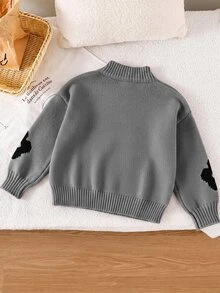SHEIN Emery Rose Kids 少女小碎花休閒毛衣 秋冬款 - 灰色 - 查看 2