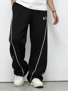 SHEIN 青少年男孩拼色休閒運動長褲，兒童日常穿著 - 黑色 - 查看 7