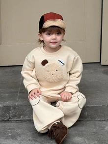 DAZY Infant (Boy) Round Neck Cartoon Long Sleeve Sweatshirt + Casual Long Pants 2 Pieces Set Sweatshirt Outfit - Apricot - View 6