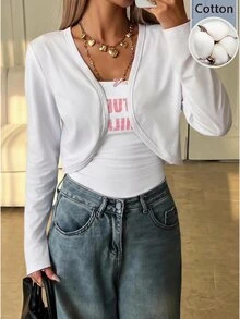 SHEIN EZwear 女款純色休閒百搭多功能日常長袖夾克，白色，適合秋季日常旅行 - 白色 - 查看 7