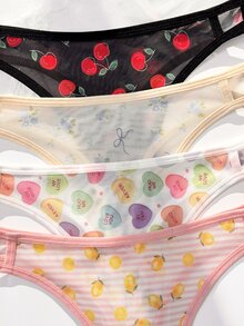 PetitDoll 4pcs Simple Comfortable Mesh Triangle Panties - Multicolor - View 4