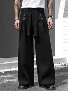 SLATEMANN Men's Casual Button Pleated Pants For Vacation And Travel - Black - View 1