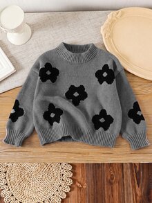 SHEIN Emery Rose Kids 少女小碎花休閒毛衣 秋冬款 - 灰色 - 查看 4