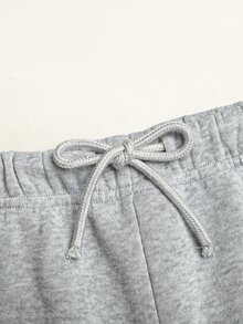 SHEIN 青少年女孩淺灰色休閒運動長褲，寬鬆前綁帶休閒運動褲，極簡街頭風，返校季 - 淺灰色 - 查看 6