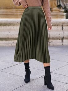 SHEIN Frenchy 高腰百褶裙 夏季優雅款 - 軍綠色 - 查看 4