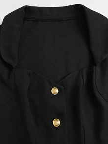 Sweetra Áo blazer nữ tay dài cổ tim cài nút kim loại - màu đen - Xem 4