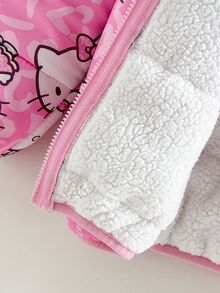 HELLO KITTY AND FRIENDS | SHEIN 女童可愛加厚連帽冬季外套 - 粉色 - 查看 6