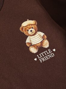 SHEIN Áo nỉ tay dài màu trơn cho bé trai với họa tiết gấu dễ thương, cổ tròn bo gân, chất dệt kim mềm mại, áo kiểu thường ngày phù hợp mặc hàng ngày vào mùa thu và mùa đông - màu nâu - Xem 5