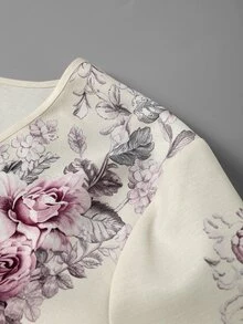 Linhara CURVE Plus Size Intricate Multicolor Floral V-Neck Long Sleeve Loose Blouse, Casual Elegant Shirt For Outings, Dates, Gatherings And Parties Fall - Apricot - View 7