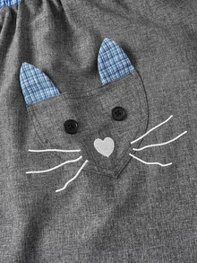 ROMWE Kawaii Women's Casual Cute Plaid Patchwork A-Line Animal Design Skirt - Multicolor - View 3