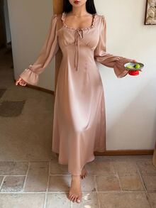 DAZY Women's Solid Color Pleated Casual Daily Home Sleep Dress - Pink - View 8