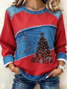 Holdful Holdful Women Christmas Crew Neck Printing Vintage Spring/Fall Long Sleeve TOPS - Multicolor - View 1
