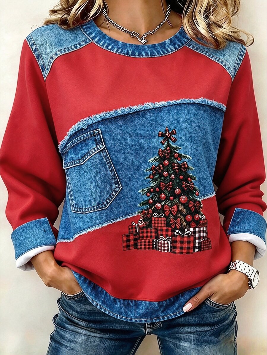 Holdful Holdful Women Christmas Crew Neck Printing Vintage Spring/Fall Long Sleeve TOPS - Multicolor - View 1