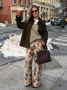 Lavishia Women's Elegant Vintage Printed Long Pants, Suitable For Autumn/Winter Outdoor Wear - Khaki - View 5