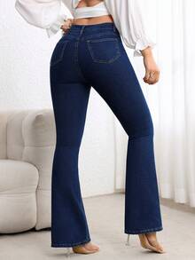 Flexra Plus Size Women's Casual Comfortable Deep Blue Mid-Stretch Denim Jeans - Dark Wash - View 2