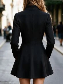 Balvessa Women's Autumn/Winter Long Sleeve Zipper Front Casual Wool Blend Jacket - Black - View 2