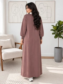 Solavon Plus Size Women's Colorblock Polo Collar Long Sleeve Casual Dress - Multicolor - View 2