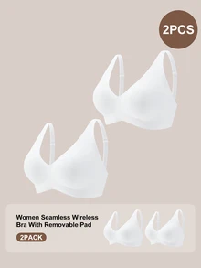 Barelissa 2pcs Women's Seamless Jelly Glue Strong Support Non-Removable Cotton Cup Wire-Free Deep V Neck Bra - White - View 4