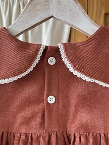 Vintaside Kids 青少年女孩紅色花卉長袖洋裝套裝 秋季風格 美式秋季風格 - 咖啡棕 - 查看 4