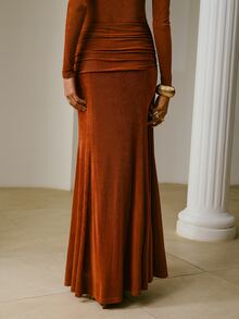 ZEYLAH Women's Solid Color Pleated Casual Versatile Daily Skirt - Rust Brown - View 7