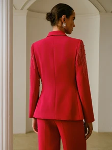 ZEYLAH Women's Elegant Beaded Button Blazer Jacket For Office - Red - View 6