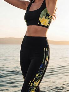 CAJUNI Women's Athletic Leggings (Tropical Toucan Print On Side - Black - View 8