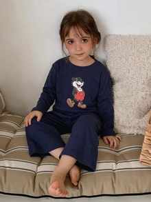Hapijoa Young Girl Casual Straight-Leg T-Shirt Top + Straight-Leg Casual Pants 2 Pieces Set Loungewear Fall - Navy Blue - View 6
